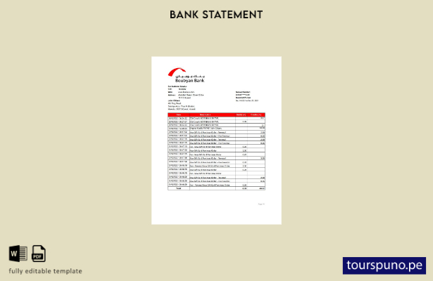 listo para imprimir plantilla de Excel del extracto bancario de Kuwait Boubyan
